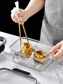 1pc PET Food Storage Container, Minimalist Clear Food Storage Box For Kitchen - Black - View 7