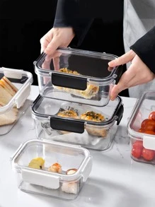 1pc PET Food Storage Container, Minimalist Clear Food Storage Box For Kitchen - Black - View 3