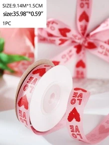 1roll Valentine's Day Heart & Letter Graphic Gift Wrapping Ribbon, DIY Decorative Gift Ribbon For Wedding, Party - Multicolor - View 5