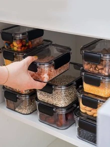 1pc PET Food Storage Container, Minimalist Clear Food Storage Box For Kitchen - Black - View 1