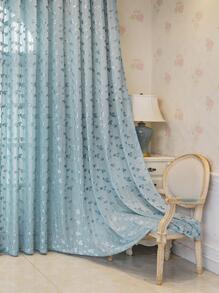 1入組葉子刺繡紗簾,現代滌綸濾光隱私透明窗簾適用於客廳和臥室 - 藍色 - 查看 4