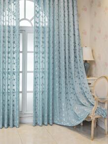 1入組葉子刺繡紗簾,現代滌綸濾光隱私透明窗簾適用於客廳和臥室 - 藍色 - 查看 7