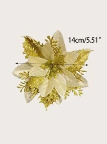 5pcs/pack Gold Artificial Christmas Flower Tree Ornaments Decoration With Glitters - Suitable For Wreath And Party Decorations - Gold - View 6