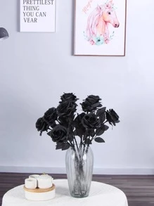 1pc Polyester Artificial Flower, Fake Flower For Wedding, Home Decor - Black - View 3
