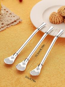 1pc Multifunction Stainless Steel Straw ,Kitchen,Christmas Gift,School Supplies - Silver - View 7