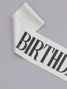 1入組字母圖案禮儀肩帶生日派對用滌綸裝飾腰帶 - 銀色 - 查看 3