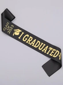 1pc Slogan Graphic Ceremonial Shoulder Strap, Polyester Decorative Sash For Graduation Party - Black - View 1