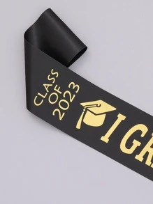 1pc Slogan Graphic Ceremonial Shoulder Strap, Polyester Decorative Sash For Graduation Party - Black - View 3