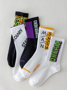 5 đôi tất cao nam họa tiết chữ cái phi hành đoàn - Nhiều màu - Xem 3