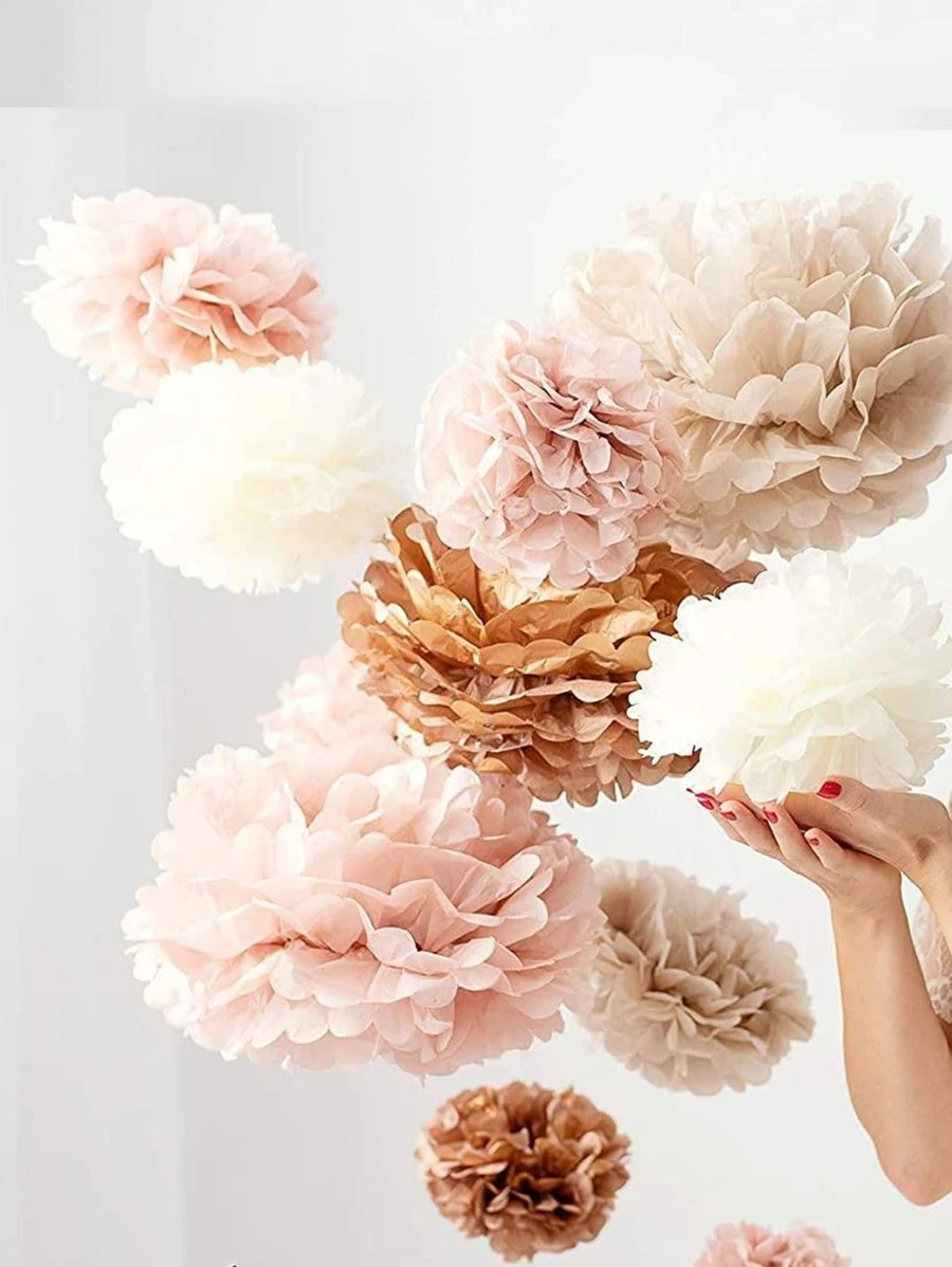 20 Pcs Party Tissue Paper Pom Poms Set - Blush Pink Tissue Paper Flowers Decorations For Birthday Party, Bachelorette, Bridal Shower Decorations, Wedding, - Pink - View 1