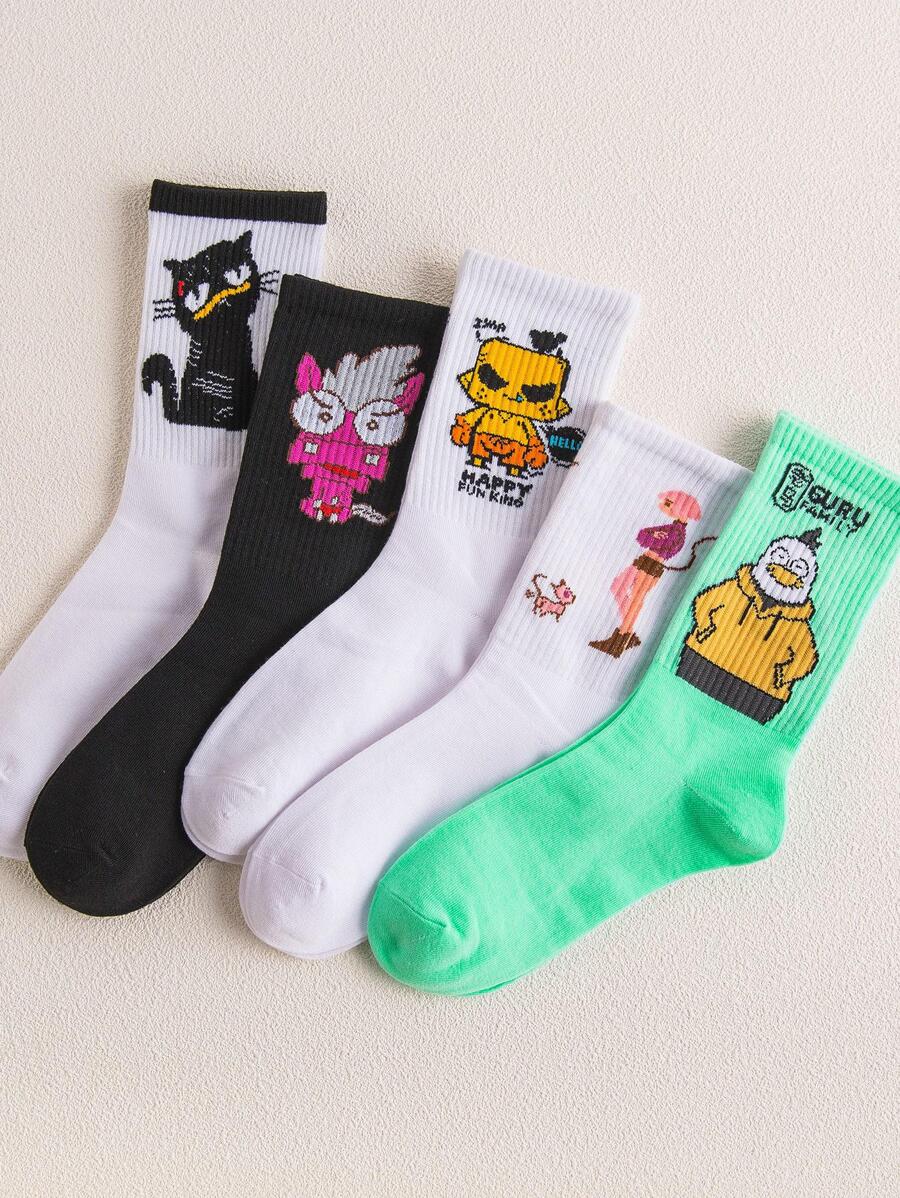 5pairs Men Cartoon Graphic Socks - Multicolor - View 1