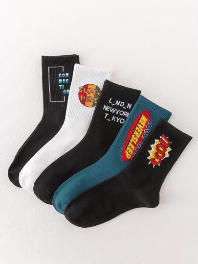 Hombres 5 pares Calcetines con estampado de letra alto