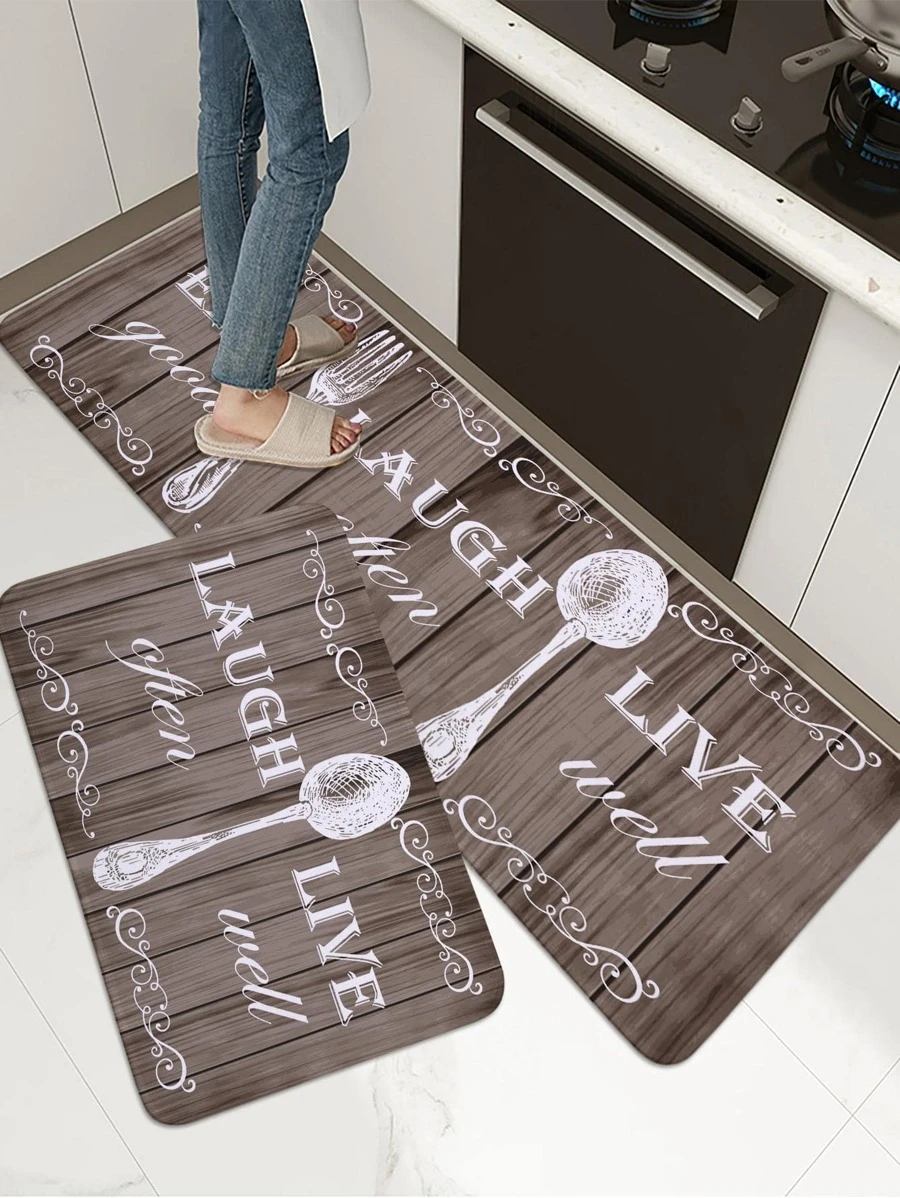 1入組湯匙和字母圖案廚房現代滌綸防滑廚房地墊 - 彩色 - 查看 1