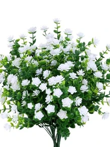 1 件/2 件/4 件/6 件人造花，假户外抗紫外线黄杨灌木仿塑料绿植植物适用于户外悬挂花盆露台庭院婚礼室内家庭厨房农舍装饰、假植物、秋季装饰、房间、书桌、花园装饰、房间装饰用品 - 白色 - 查看 1