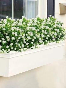 1 件/2 件/4 件/6 件人造花，假户外抗紫外线黄杨灌木仿塑料绿植植物适用于户外悬挂花盆露台庭院婚礼室内家庭厨房农舍装饰、假植物、秋季装饰、房间、书桌、花园装饰、房间装饰用品 - 白色 - 查看 7