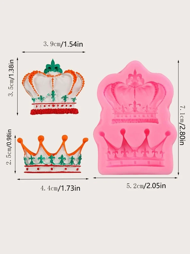 1pc 2 Cavities Royal Crown Fondant Candy Silicone Mold for Sugarcraft, Cake Decoration, Cupcake Topper, Chocolate, Pastry, Cookie Decor, Jewelry, Polymer Clay, Epoxy Resin, Crafting Projects