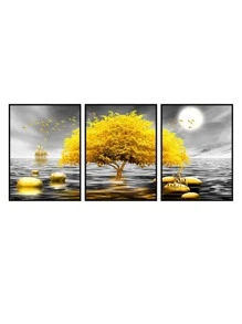 3pcs Tree Pattern Wall Sticker, Modern Polyester Self Adhesive Wall Art Decal, For Home Decor, Posters, Stickers, Wall Art, Spring Decoration Items Refresh Your Home, Rama Decoration Stickers Gifts Birthday Graduation - Multicolor - View 6