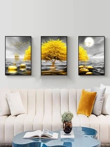 3pcs Tree Pattern Wall Sticker, Modern Polyester Self Adhesive Wall Art Decal, For Home Decor, Posters, Stickers, Wall Art, Spring Decoration Items Refresh Your Home, Rama Decoration Stickers Gifts Birthday Graduation - Multicolor - View 4