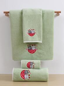1 chiếc khăn tắm hoặc khăn tay thêu họa tiết mèo hoạt hình và tình yêu bằng vải lông san hô, quà tặng cho các cặp đôi/ngày lễ tình nhân - màu xanh lá - Xem 2