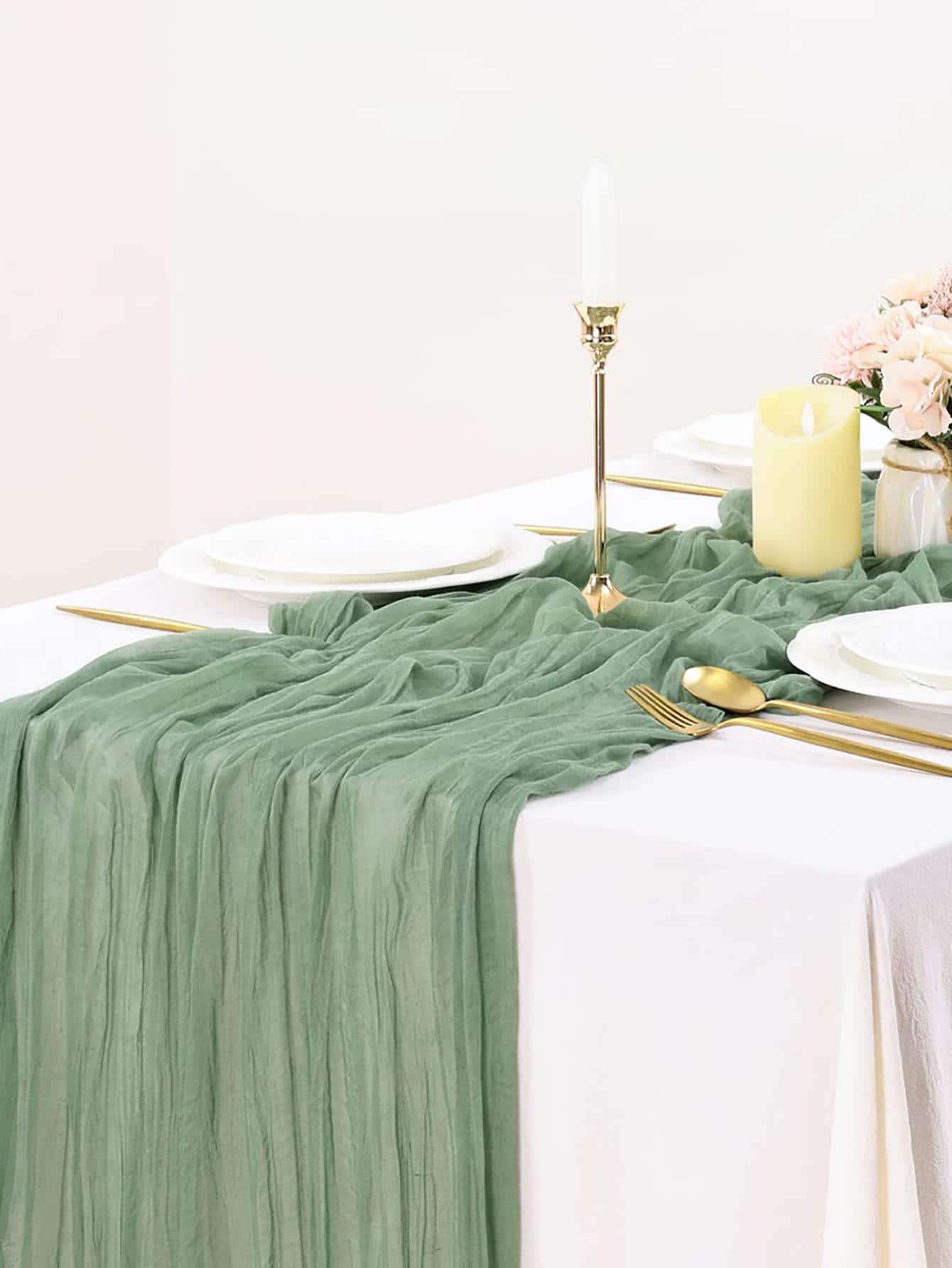 1 Đồng Màu Xanh Chạy Bàn, Hiện Đại Polyester Bàn Hình Chữ Nhật Chạy Cho Bàn Ăn, Tất Cả Các Mùa - màu xanh lá - Xem 1