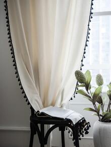 素色單面板透明窗簾流蘇裝飾濾光隱私透明窗簾適用於客廳和臥室 - 黑色 - 查看 3