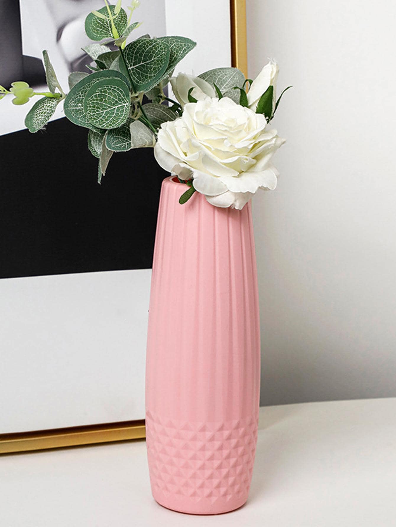 1 Bình Nhựa Hoa Bắc Âu Màu Hồng Chống Rơi Họa Tiết Bình Cho Hoa - Hồng - Xem 1