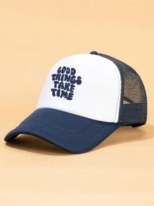 男士標語圖案網眼棒球帽 - 藏蓝色 - 查看 2