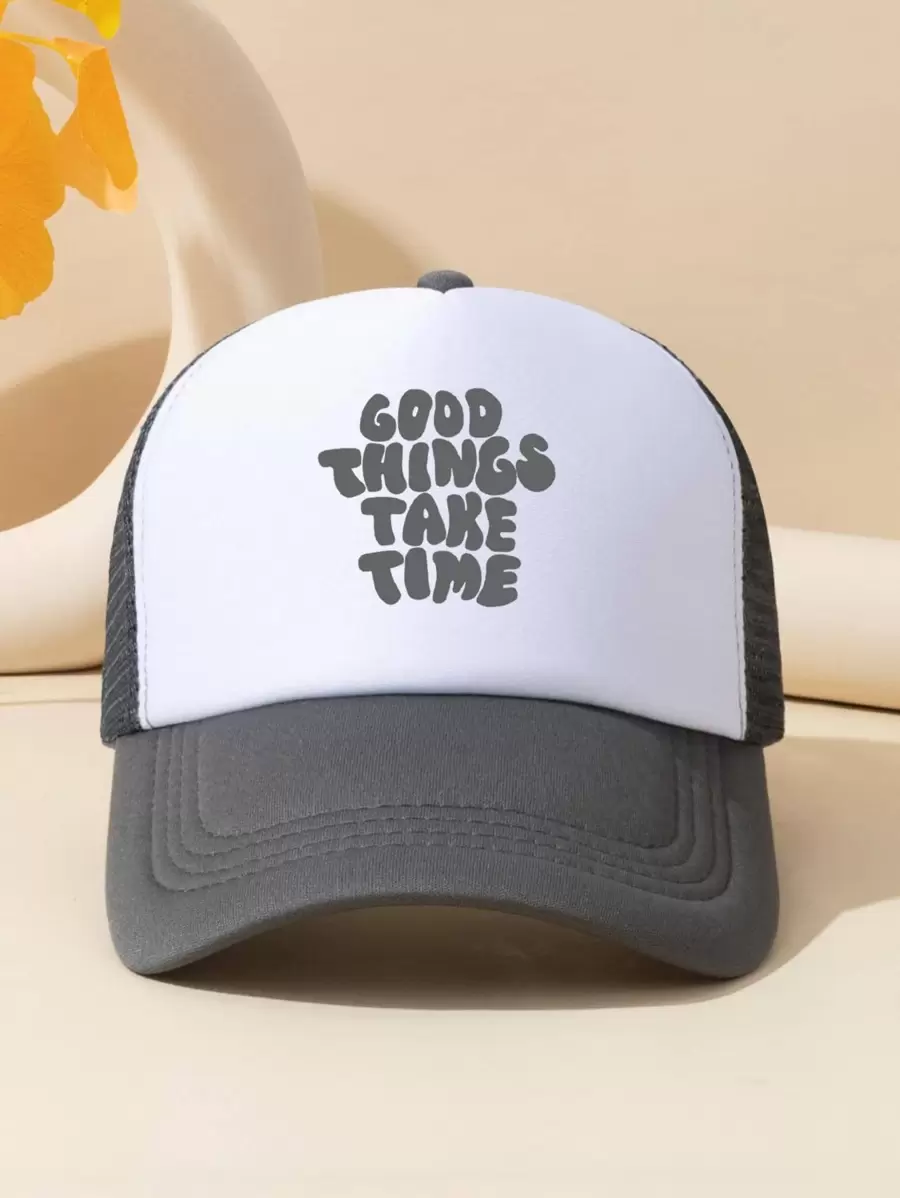 男士標語圖案網眼棒球帽 - 深灰色 - 查看 1