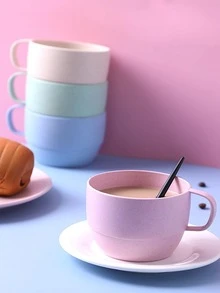 1pc PP Mug, Minimalist Beige Mug For Home - Beige - View 4