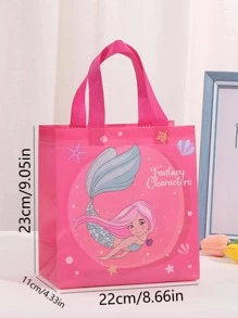 4入组/套無紡布織物禮品袋,可愛美人魚和字母圖案禮品包裝包適合派對 - 彩色 - 查看 5