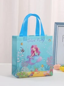 4入组/套無紡布織物禮品袋,可愛美人魚和字母圖案禮品包裝包適合派對 - 彩色 - 查看 4
