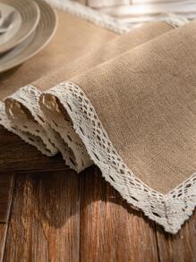 1pc Lace Decor Table Runner, Modern Fabric Rectangle Table Runner For Dinner Table, All Season - Yellow - View 6