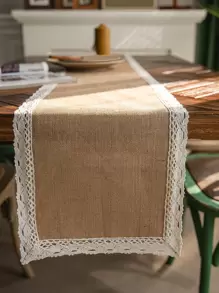 1pc Lace Decor Table Runner, Modern Fabric Rectangle Table Runner For Dinner Table, All Season - Yellow - View 2