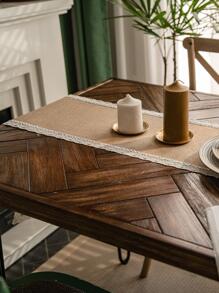 1pc Lace Decor Table Runner, Modern Fabric Rectangle Table Runner For Dinner Table, All Season - Yellow - View 3