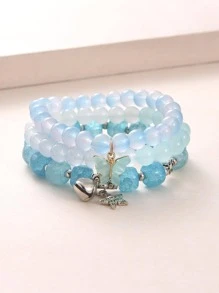 3入組蝴蝶墜飾串珠手鏈 - 藍色 - 查看 1