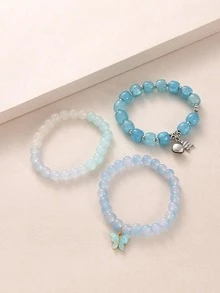 3入組蝴蝶墜飾串珠手鏈 - 藍色 - 查看 4