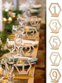 10入組/套木頭派對方向標誌,現代數字裝飾派對指示牌適合婚禮 - 黃色 - 查看 6