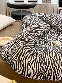 3入組斑馬條紋圖案被套帶1入組舒適套2入組無填充物枕套臥室現代柔軟滌綸被套套裝 - 黑與白 - 查看 3