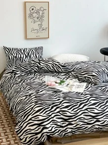 3入組斑馬條紋圖案被套帶1入組舒適套2入組無填充物枕套臥室現代柔軟滌綸被套套裝 - 黑與白 - 查看 5