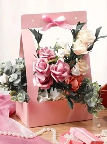 1 bolsa de regalo de papel, bolsa de regalos de recuerdo de fiesta recortada rosa minimalista para fiesta - Rosa - Ver 1