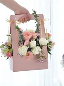 1 bolsa de regalo de papel, bolsa de regalos de recuerdo de fiesta recortada rosa minimalista para fiesta - Rosa - Ver 2