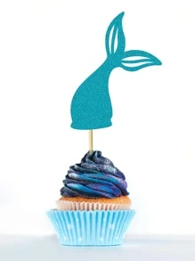 12 Cái/bộ Giấy Bánh Topper Sáng Tạo Hoa Văn Đuôi Cá Bánh Trang Trí Hàng Đầu Cho Tiệc Sinh Nhật - Nhiều màu - Xem 3