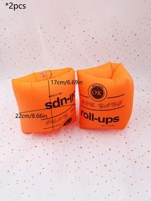 2入組/套PVC漂浮袖素色橙色充氣游泳臂背心袖適合游泳 - 橘色 - 查看 5