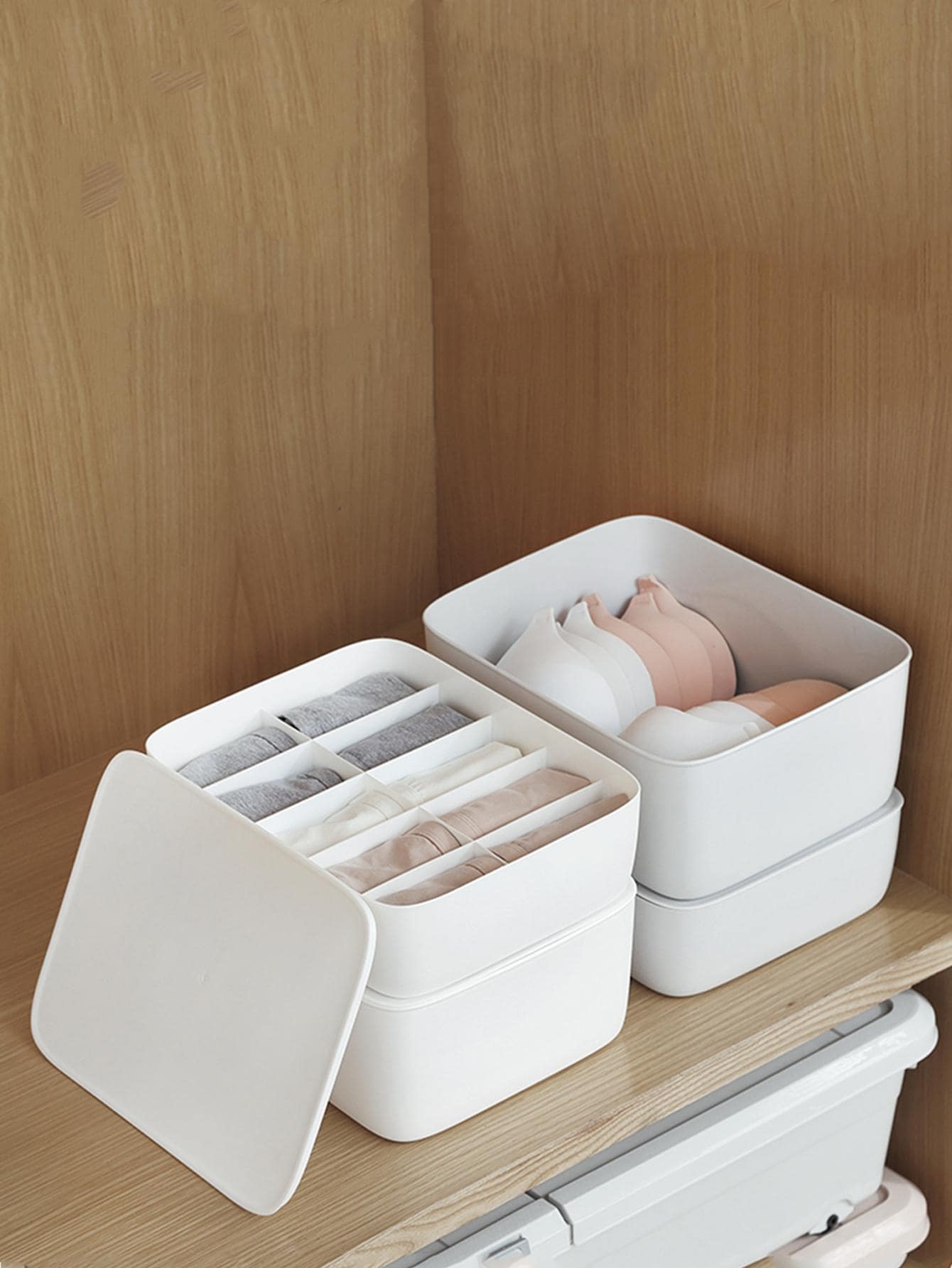 1pc Plastic N Compartment Divided Drawer And Closet Storage Bin, Organizer For Scarves, Socks, Bras, And Underwear, Dress Drawer Organizer, Shelf Organization ﻿ Decorations Decor Festival Decor Room Decor Home Decor Decor Bedroom Decor - White - View 1