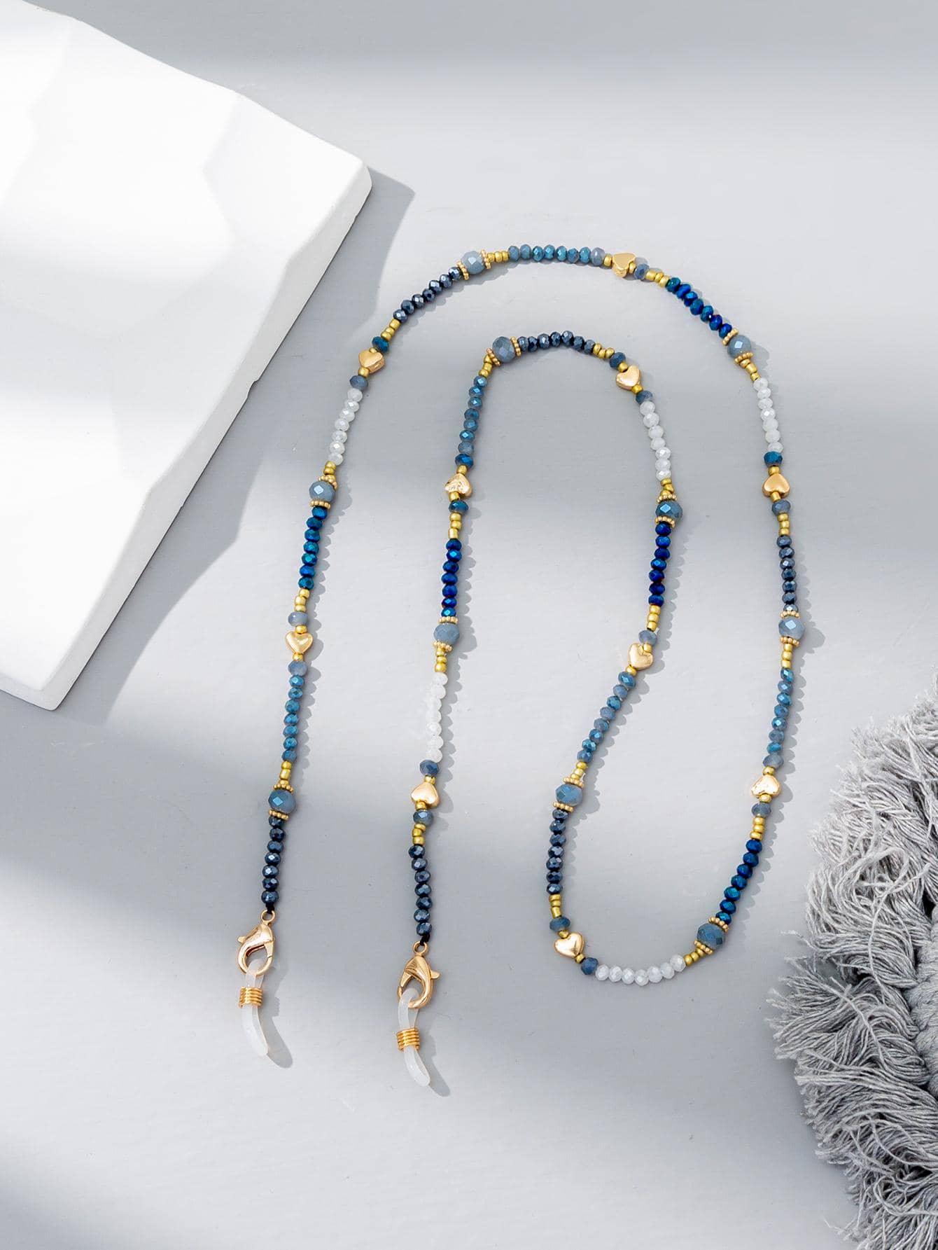 Heart Decor Beaded Glasses Chain - Blue - View 1
