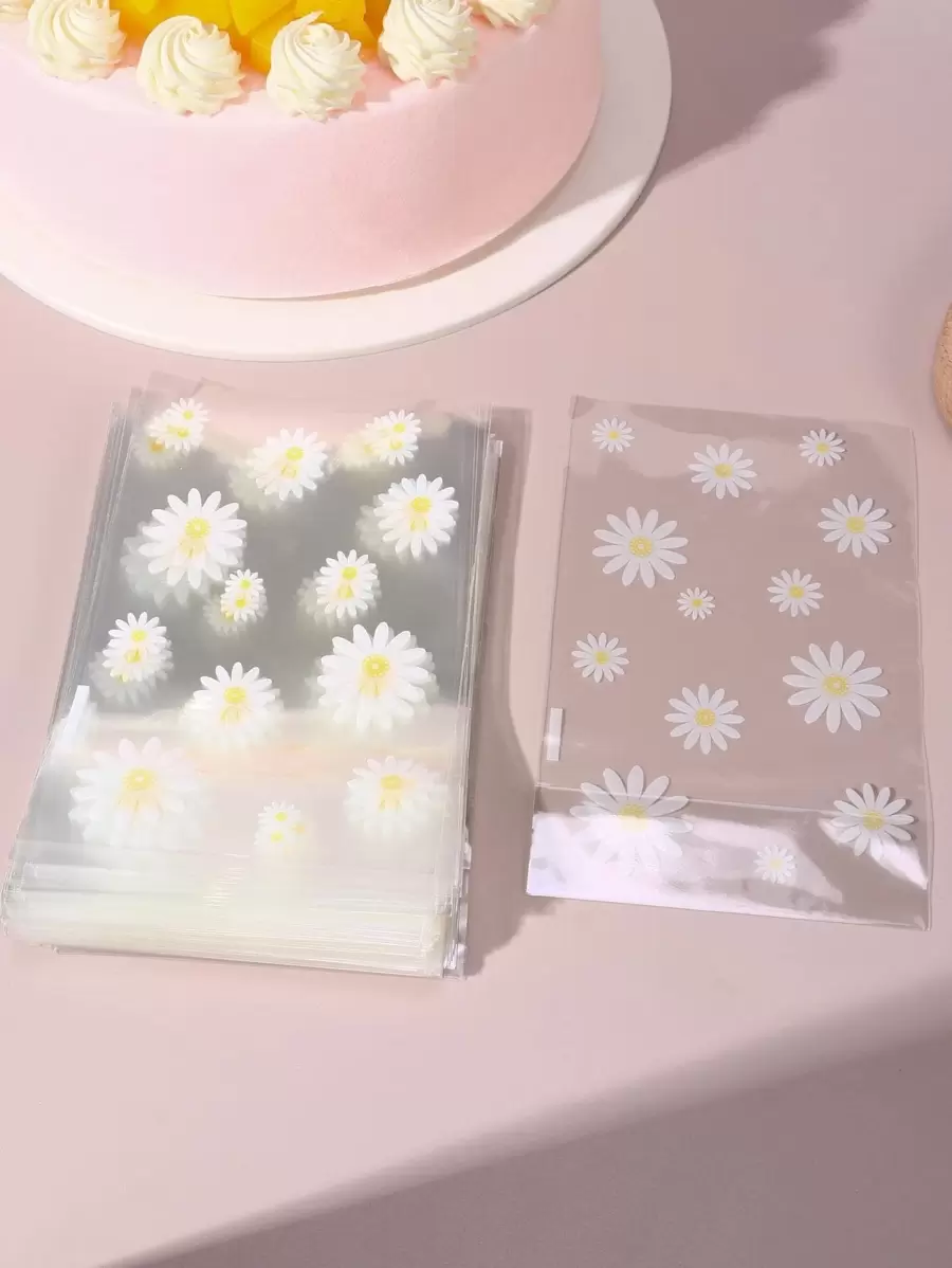 100入組/套塑膠禮品袋,現代雛菊圖案禮品包裝袋適合派對 - 彩色 - 查看 1