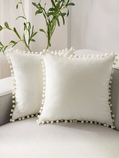 1 pieza unicolor Funda de cojín sin con diseño de pompón químico fibra Funda de almohada decorativa para casa