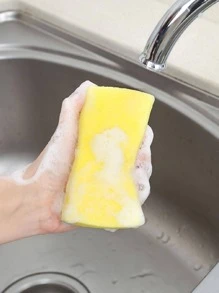Esponja de limpieza de plástico de 1 pieza, estropajo moderno de dos tonos para el hogar - Amarillo - Ver 1