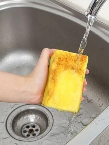 Esponja de limpieza de plástico de 1 pieza, estropajo moderno de dos tonos para el hogar - Amarillo - Ver 7