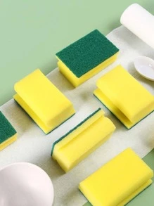 Esponja de limpieza de plástico de 1 pieza, estropajo moderno de dos tonos para el hogar - Amarillo - Ver 2